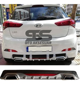 Hyundai i20 Difüzör Arka Tampon Eki 2 Egzoz Çıkışlı Gri Reflektörlü