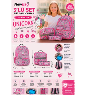 NewBag  KIZ  SIRT OKUL ÇANTASI-3'LÜ SET  (YENİ SEZON) (Açık Pembe)