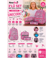 NewBag  KIZ  SIRT OKUL ÇANTASI-3'LÜ SET  (YENİ SEZON) (Açık Pembe)