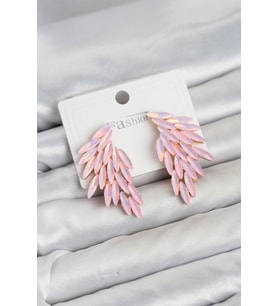 Pembe Renk Kristal Taşlı Kanat Küpe TJ-BKP11911