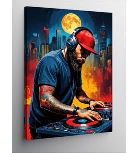 Kanvas Tablo Dj Ve Şehir Manzarası