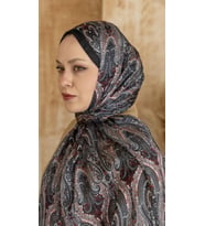 75 x 180 - İdol İpek Şal-5014-04933 (Siyah-Kırmızı)
