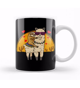 Sloth Riding Llama Cute Fluffy Lama & Sleepy Sloth Kupa Bardak Porselen