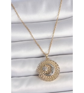 316L Çelik Gold Renk Mix Renk Ay Güneş Model Kadın Kolye (Altın)
