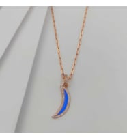 Gümüş Ay Model Mineli Ve Zirkon Taşlı Kolye 925 Ayar (Karışık)