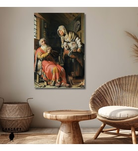 Tekli Dikey Kanvas Tablo Ünlü Eserler Rembrandt van Rijn Tobit and Anna