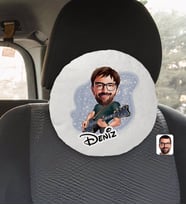 BK Gift Kişiye Özel İsimli Erkek Gitarist Karikatürlü Yuvarlak Araç Koltuk Yastığı-1