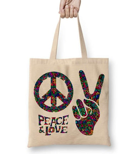 Zafer Ve Barış İşareti Peace Lowe Bez Çanta Uzun Saplı