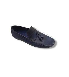 Growish GR0331 Hakiki Deri Üst Kalite Dikişli Saraçlı Lacivert Mavi Erkek Loafer Günlük Ayakkabı (Lacivert)