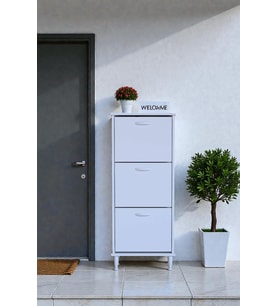 Eliusta Nefes Ayaklı 52 cm Ayakkabılık Kapı Önü/Antre 3 Düşer Kapaklı Beyaz 52x127x26 cm  Ayakkabılık