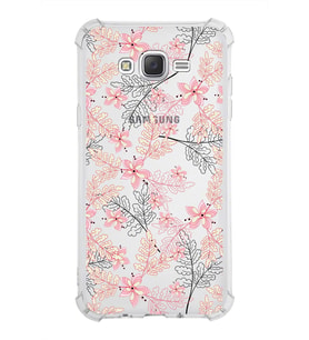 Samsung Galaxy J7  Köşe Korumalı Antişok Kapak Floral Kırmızı Tasarımlı Şeffaf  Kılıf