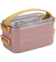Vagonlife Bento 1400ml Lunchbox 2 Katlı Çelik Sefer Tası Yemek Kutusu (Pembe)