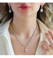 Damla Taşlı Işıltılı Gümüş Set