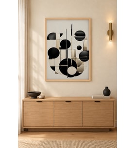 Siyah Daireler Bauhaus Denge Ahşap Çerçeveli Duvar Tablosu