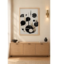 Siyah Daireler Bauhaus Denge Ahşap Çerçeveli Duvar Tablosu