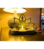 3D Baskı Lotus Buda Mumluk - Dekoratif Tealight Mumluk-Yeşil