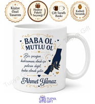 Baba Ol Mutlu Ol Yazılı Kupa Bardak Babalar Günü Özel Tasarım Hediye