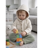 Roket Baskılı Müslin Kumaş Kapüşonlu Bebek Erkek Üçlü Takım Set Babyhola (Yeşil)