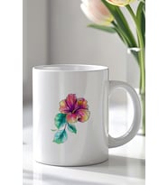 Çiçek Desenli 330ml Baskılı Beyaz Seramik Kupa Bardak