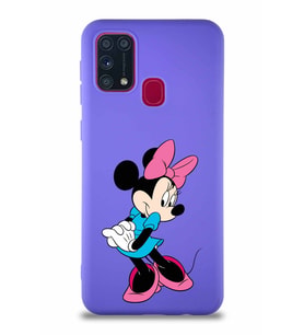 Samsung Galaxy M31 Soft Premier Kapak Minnie Mouse-F Tasarımlı Silikon Kılıf - Mor (Şeffaf)