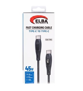 Elba ELB-2702 45w Type-c To Type-c 1mt Siyah Silikon Şarj Kablosu 480Mps Hızlı Şarj