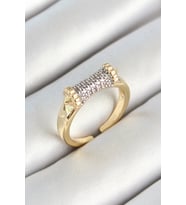 Pirinç Makara Figürlü Zirkon Taşlı Gold Renk Ayarlanabilir Kadın Yüzük (Altın)