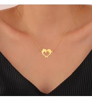 Kişiye Özel 925 Ayar Gümüş Kalp Yunus Balığı Zarif Kolye (Gold)