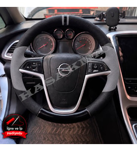 Opel Mokka Dikme Direksiyon Kılıfı Delikli Deri Parlak Siyah Gri Detay Çift Yüzük ve Dikiş 2012-2016