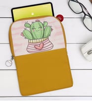 BK Gift Kaktüs Tasarımlı Taşınabilir Koruyucu Tablet Kılıfı & Organizer Çanta - Sarı-1