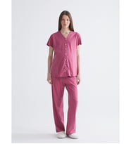 LCW DREAM Bordo V Yaka Desenli Hamile Pijama Takımı