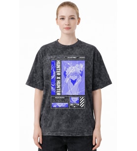 Tasarım Killua Zoldyck Hunter X Hunter Anime Baskılı Unisex Oversize Eskitme Yıkamalı Tişört