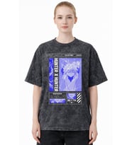 Tasarım Killua Zoldyck Hunter X Hunter Anime Baskılı Unisex Oversize Eskitme Yıkamalı Tişört