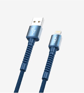 K550 Safe 3A Örgülü Metal Başlı USB'den Lightning Şarj Kablosu Mavi