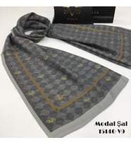 Geometrik Desen Modal Seri Şal Eşarp Askısı ile Birlikte 75x190 cm Füme-75x190 Ş