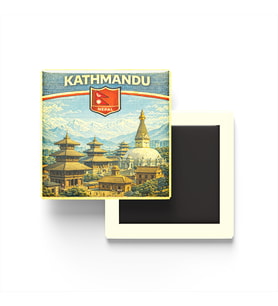 Retro Nepal Katmandu Şehri Temalı Vintage Buzdolap Magneti – 9x9 cm