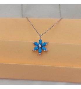Gümüş Taşlı Kolye Papatya Model 925 Ayar