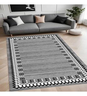 Rovigo Home Dijital Baskı Yıkanabilir Kaymaz Taban Salon Halısı Ve Yolluk RV138-FNL443 (Gri)