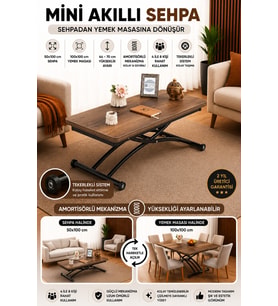 Mini Juppo Akıllı Sehpa Mdf Barok Koyu Ceviz Oval