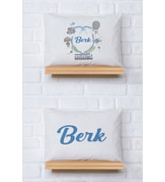Pia Baby Premium %100 Pamuk İkili İsim Yazılı Erkek Bebek Yastık Kılıfı – 35x45 cm Organik Baskı 5019-13 (Ekru)