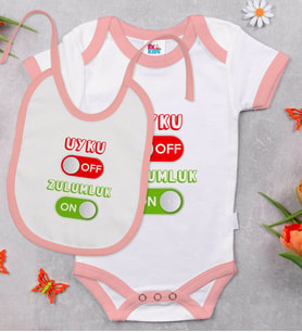 BK Kids Uyku Off Tasarımlı Pembe Bebek Body Zıbın ve Mama Önlüğü Hediye Seti-1