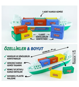 Oyuncak Konteyner Taşıyıcı Kargo Gemisi Sökülebilir Konteynerli