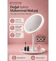 Dokunmatik Led Işıklı Masaüstü Makyaj Aynası, 3 Kademeli Şarjlı Güzellik Aynası