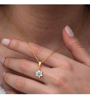 Mavi TaşlıGold Çiçek 925 Ayar Gümüş Kadın Kolye