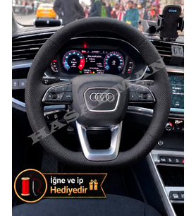 Audi Q3 Dikme Direksiyon Kılıfı Premium Komple Delikli Deri Siyah Dikiş 2018-2026