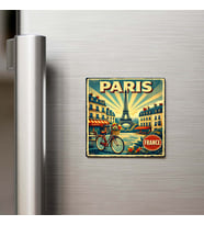 Vintage Paris Şehri Temalı Buzdolap Magneti – 9x9 cm