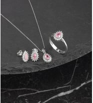 925 Ayar Gümüş Pembe Zirkon Taşlı Damla Set