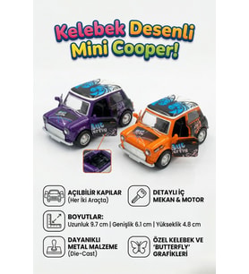 Die-Cast Metal Model Araba Kelebek Desenli Açılabilir Kapılı Mini Klasik Oyuncak Araba 9.7 cm