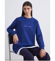 LCW Modest Lacivert Bisiklet Yaka Baskılı Kadın Sweatshirt Tunik