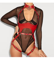 Kırmızı Deri Tam Vücut Harness Takımı