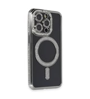 Apple İphone 14 Pro Max Kılıf Joke Simli Magneticsafe Kılıf - Gri